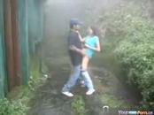 Cute Teen Fucks Her BF In The Rain