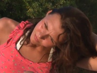 Open-air Vid Of The Black Haired Slowly Undressing Off Her Underwear